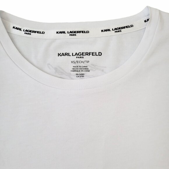 Women's Karl Lagerfeld Paris Basic Everyday Tee‎ White Short Sleeves T-Shirt - Picture 3 of 6